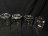 Glass canister jars, marked Factory No. 256