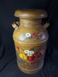 Toleware painted milk can, stamped second
