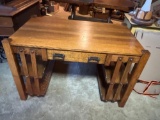 Mission Oak arts and crafts style knee hole desk with side shelves