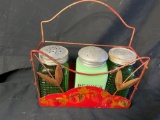 Toleware holder with Green and Jadeite jars