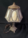 Vintage slag glass bedroom lamp with cast metal base