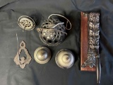 Antique thread holder, store counter bells, cork mold