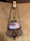 John Scott Hand Painted Floral Hanging Electrified Oil Lamp with approx. 18lb Counter Balance
