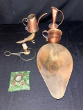 cast iron candle holder, brass bird