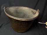 Brass hand hammered bucket with wrought iron handle