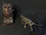 Cast iron boot jack and Owl bank that needs work