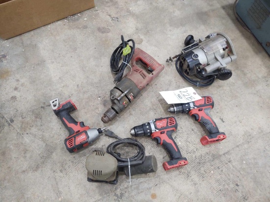 Assorted Milwaukee Cordless Drill * No Batteries*, Sander, Porter Cable Router