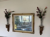 framed artwork, wall sconces