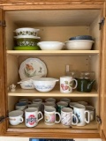 Pyrex, mugs, flatware, measuring bowls