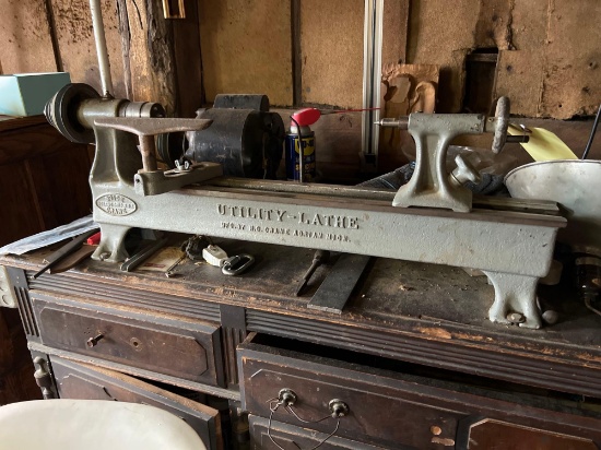 Boice Crane Utility Lathe with Buffet Table Bench and Contents