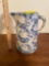 Blue sponge stoneware pitcher