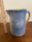 Blue and white stoneware pitcher with stag