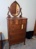 Nice Oak Highboy dresser with Mirror
