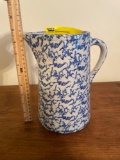 Blue and white stoneware pitcher