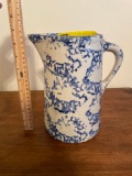 Blue sponge stoneware pitcher