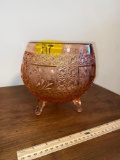 Pink Pattern Glass Footed Bowl