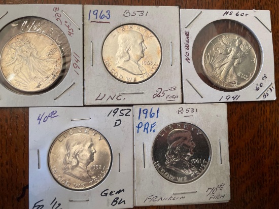 (5) silver half dollars