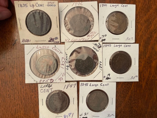 (8) US large cent coins