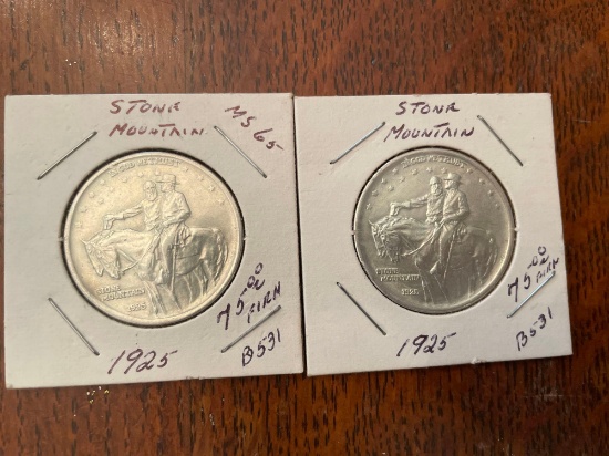 (2) 1925 Stone Mountain MS 65 half dollars