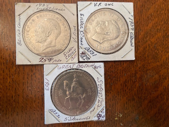(3) 1935&37 silver crowns- 1953 Great Britain 5 shillings