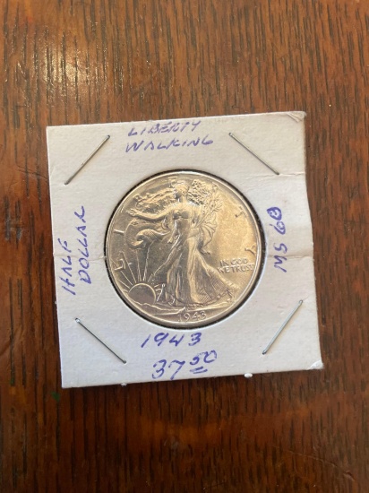 1943 walking liberty half dollar MS 60