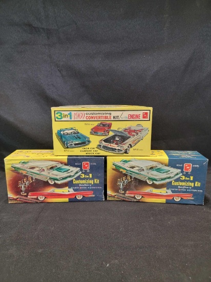 3 1958 1960 AMT 3 in 1 Customizing Car Model Kits in Boxes