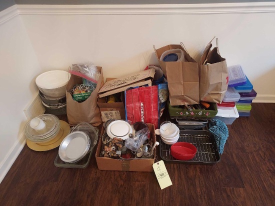 Kitchen Contents Lot - Cookware, Kitchenware, Flatware, Mini Meat Baller, Containers, & more