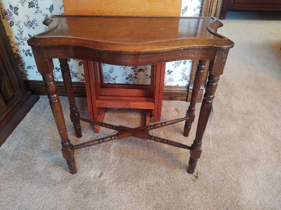 Antique Side Table and TV Tray Set