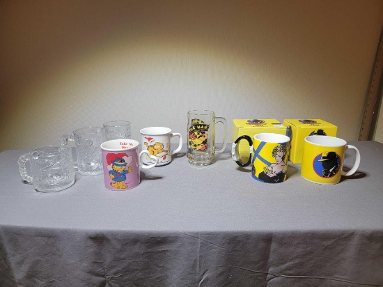 Group Vintage Character Mugs Batman Dick Tracy Pac-Man Garfield