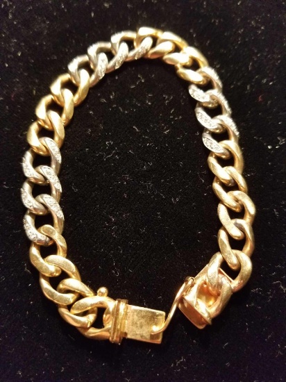 14k yellow and white gold man's 8 1/8 in long curb link bracelet