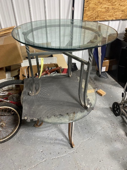 (2) heavy iron base glass top tables