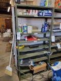 metal shelf and contents, light bulbs, fluids, and more