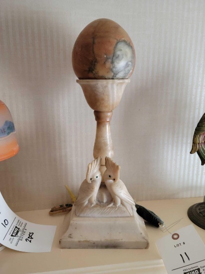 Alabaster bird lamp with egg shaped shade