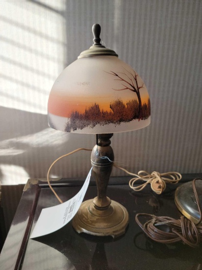 metal tavle lamp with painted shade