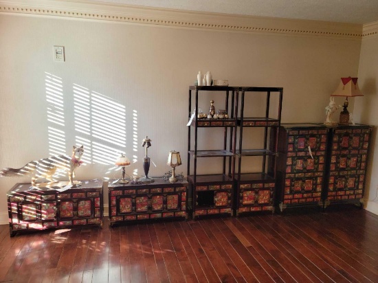 6pc. set oriental wood furniture (some damage, contents not included)