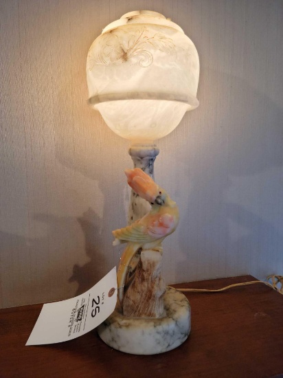 carved alibaster tropical bird lamp