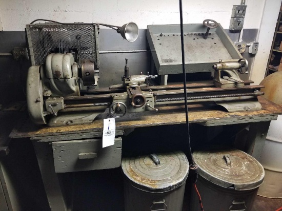 Atlas metal lathe, approx 36 in, on bench