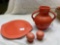 Fiesta vase with handles, snack tray, salt shakers- discontinued color persimmon