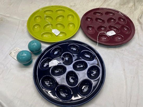 (3) Fiesta egg platters + salt shakers