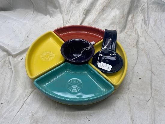 Fiesta relish tray, spoon rest