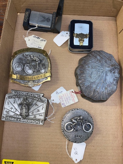 Bronze Indian - Harley Buckles and lighter
