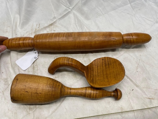 Antique curly maple wood utensils