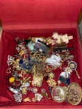 Wood Box with Vintage and costume jewelry