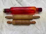 Early glass & wood rolling pins