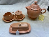 Fiesta tea pot, covered butter, cream and sugar - discontinued color apricot
