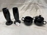 Fiesta bud vases, cream and sugar- discontinued color black