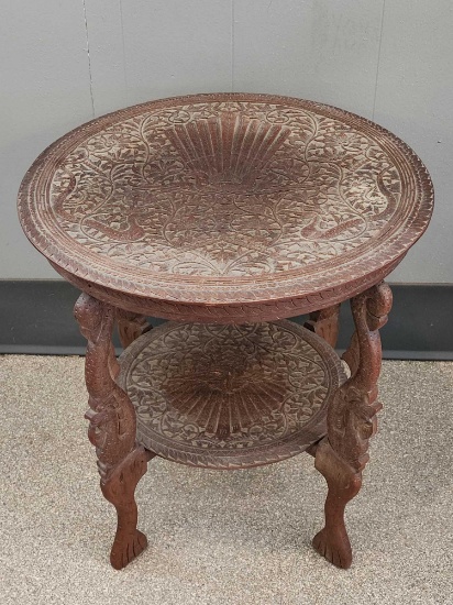 Vintage deeply carved peacock round table