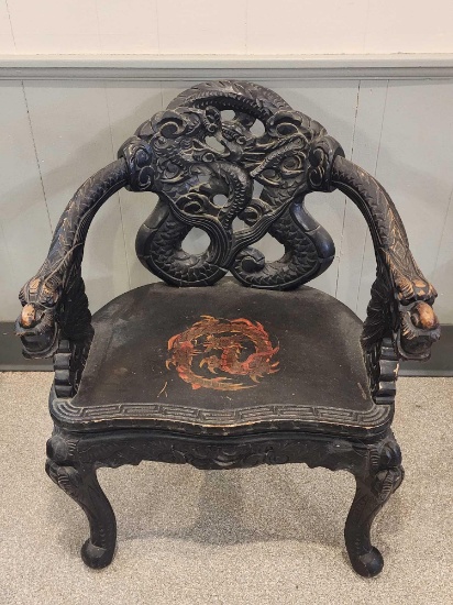 Old Chinese carved wood dragon chair