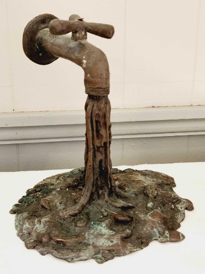 Vintage lost wax cast bronze water faucet sculpture