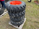 (4) New Mounted 8bolt rim 10-16.5 12ply skid loader tires